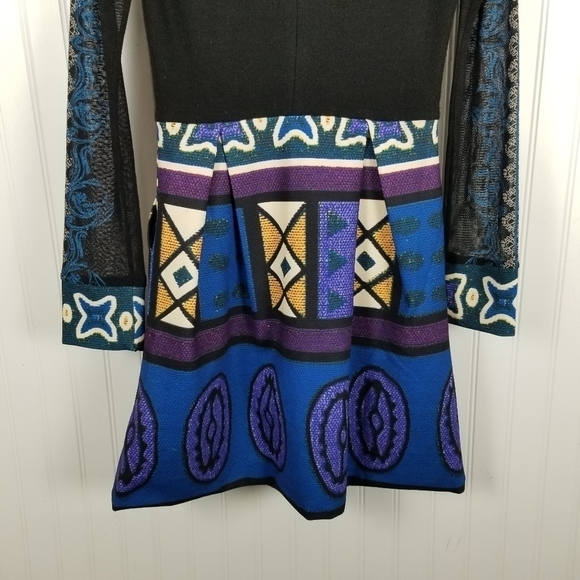 Lulu-H Art To Wear Womens Dress Long Fit N Flare Sheer Sleeve Multi Color Small - Picture 6 of 13